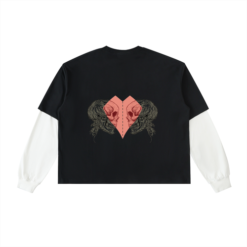 Layered Contrast Sleeve Cotton T-Shirt